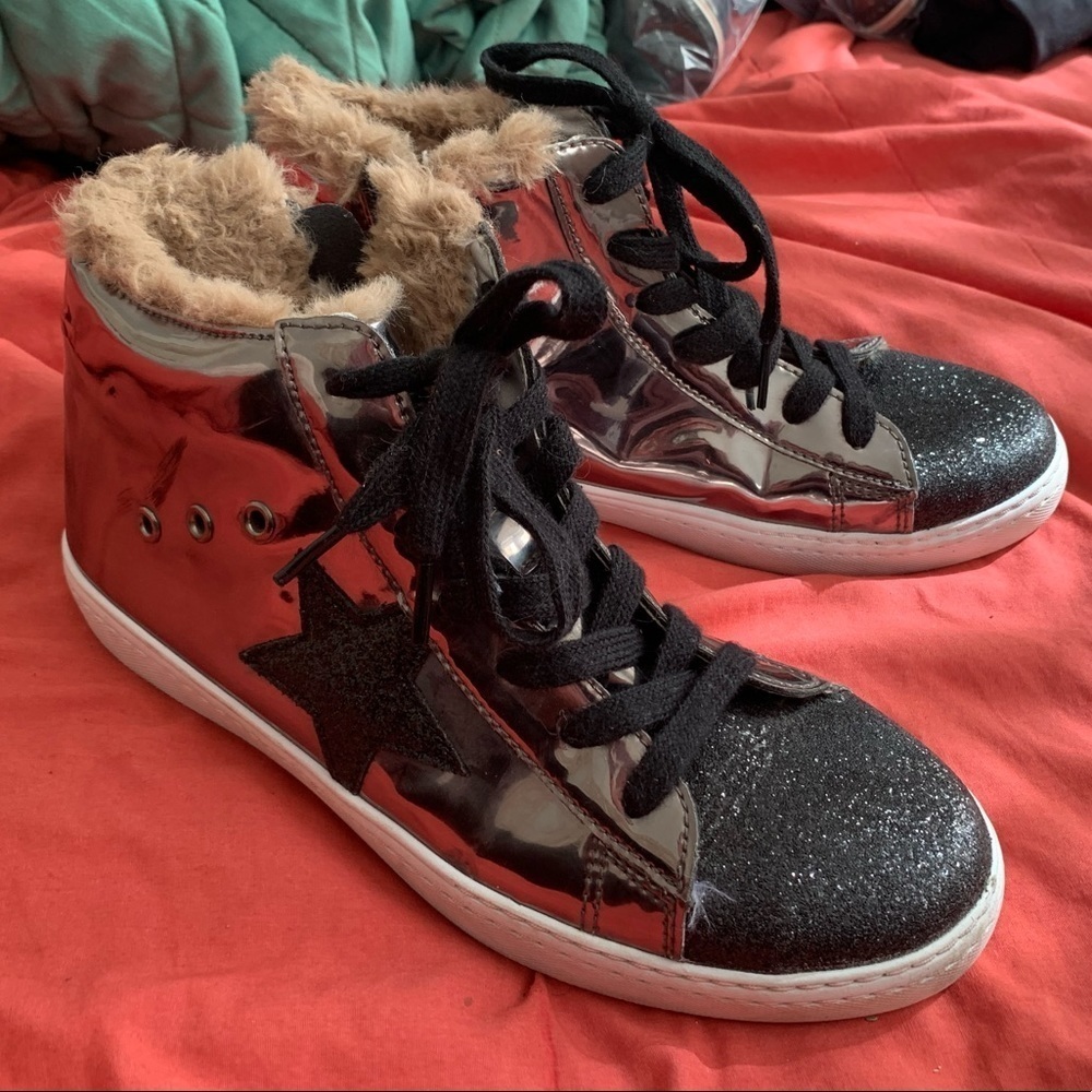 HOO | Fay's Fur Star Lace High Top | Pewter | Big Girls | 7